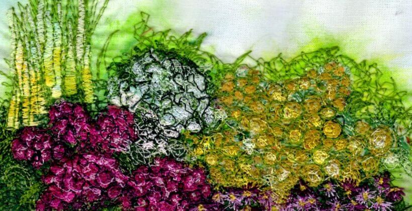 Free-Motion Embroidery. A stitched picture of a garden