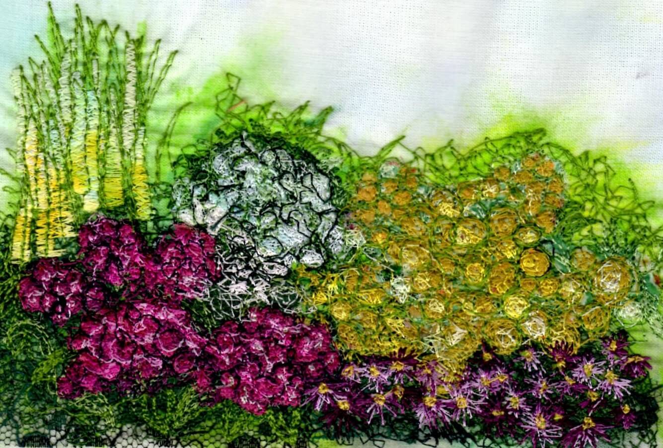 Free-Motion Embroidery. A stitched picture of a garden