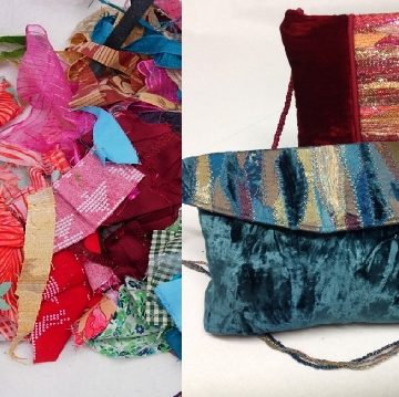 Rags to Bags. A pile of fabric leftovers is transfermed into a glamourous evening bag