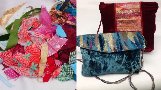 Rags to Bags. A pile of fabric leftovers is transfermed into a glamourous evening bag