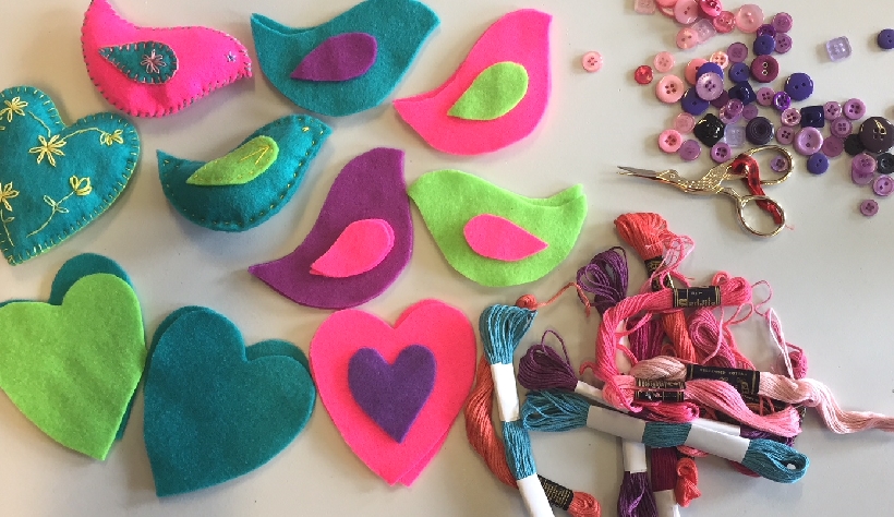 Kids craft course - hand and machine embroidery, and mixed media art projects