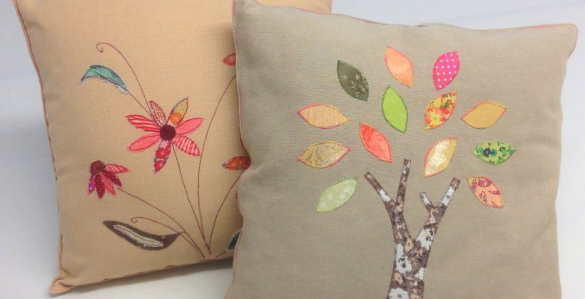 Applique cushion textile art class - two cushions