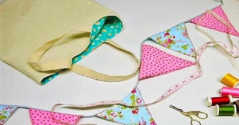 Bunting - kids sewing class to make a line of bunting in pink polka and floral patterns