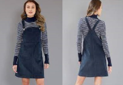 teens dressmaking course - image shows a teenage girl wearing a pinafore dress