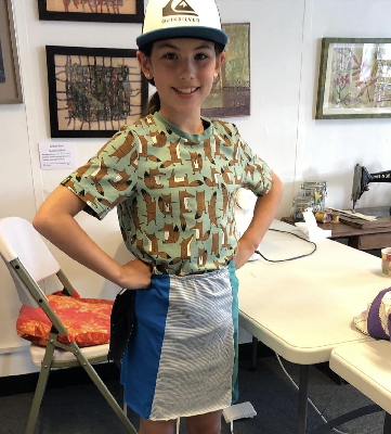 Kids sewing - T-shirt skirt. A skirt made from T-shirts